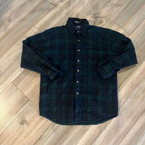 Pendleton Blue Plaid Buttonup 100% Virgin Wool ‎ Men Medium Bin G-19 - Picture 1 of 6